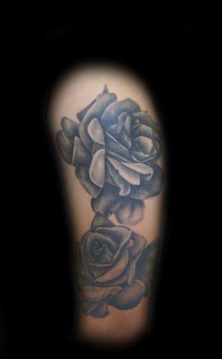 Tattoos - Black and Grey Rose arm sleeve - 86670